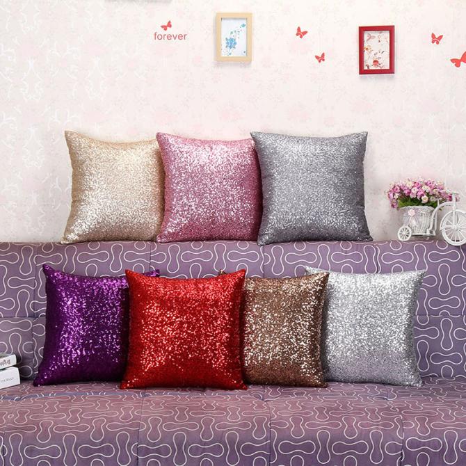 Funda de cojín de lentejuelas DIY con purpurina sólida, funda de almohada para coche, hogar, sofá, decoración, 40x40cm