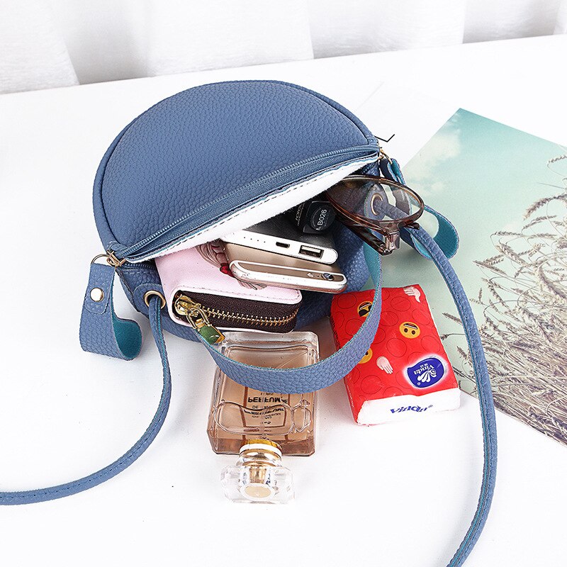 neue Frauen Taschen Niedliche Kleine Runde Tasche PU Schulter Tasche Litschi aufbringen Diagonale Tasche Tragbare Tasche