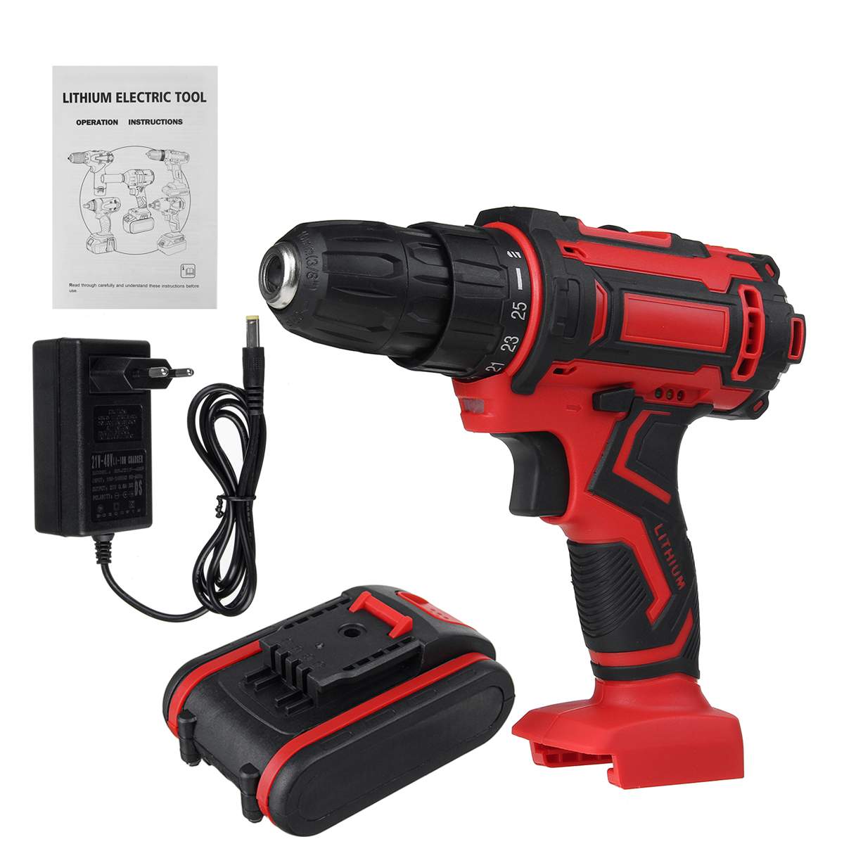48V 3 in 1 Cordless Impact Electric Drill Hammer Screwdriver 25+3 Turque Power Driver Tools Set with Battery Drill Accessories: Kit 1xBattery / us