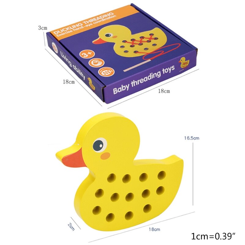 Vetersluiting Speelgoed Voor Peuters: Houten Threading Speelgoed, Leuke Eend Met Zak En Sticker,