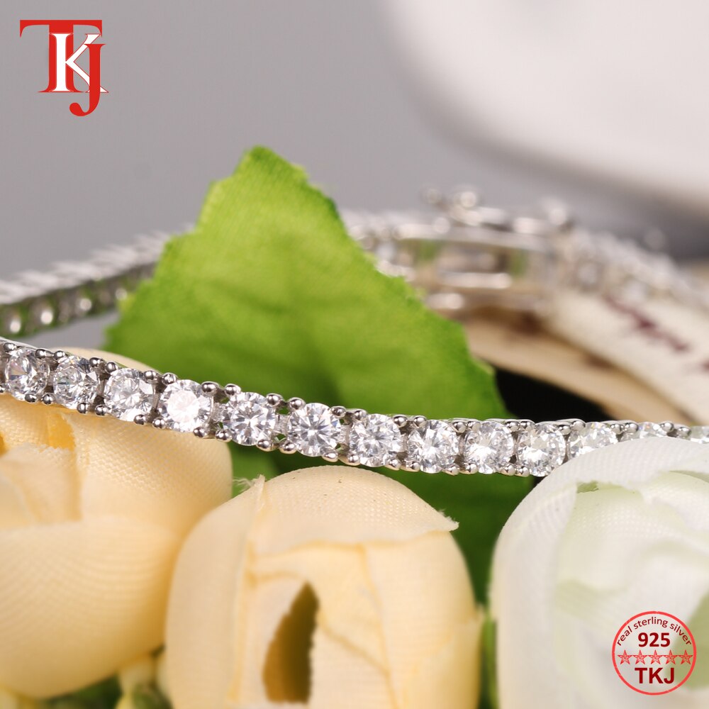 TKJ 925 Sterling Silver Cubic Zirconia Bracelet Round 3mm Tennis Bracelets Pulseras Bracelet Women Jewelry Girl Friend