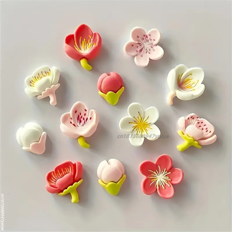 12 Uds. Imanes de nevera de flor de melocotón, bonitos imanes de resina para cocina, oficina, decoración de pizarra blanca, juego de imanes fuertes para nevera para para el hogar: Rojo