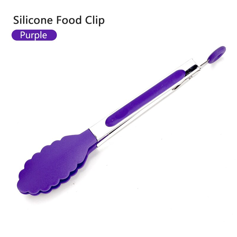 Stainless steel Silicone Kitchen Tongs BBQ Clip Salad Bread Cooking Food Serving Tongs Restaurant Food Folder Kitchen Tools: purple