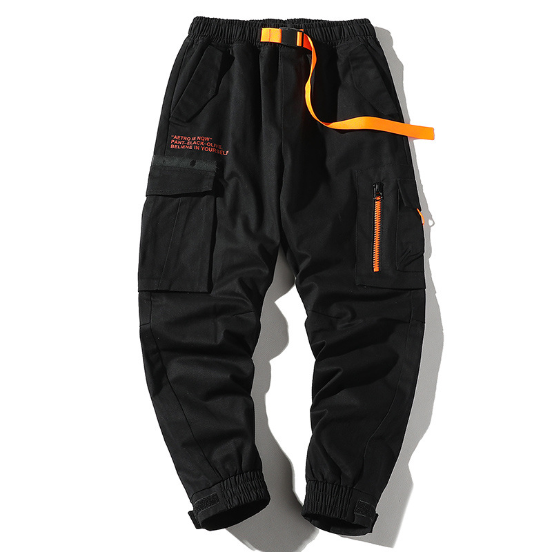 Efterår herre harem bukser streetwear jogger bånd bukser mænd hip hop multi-pocket cargo bukser bukser bogstavtrykt
