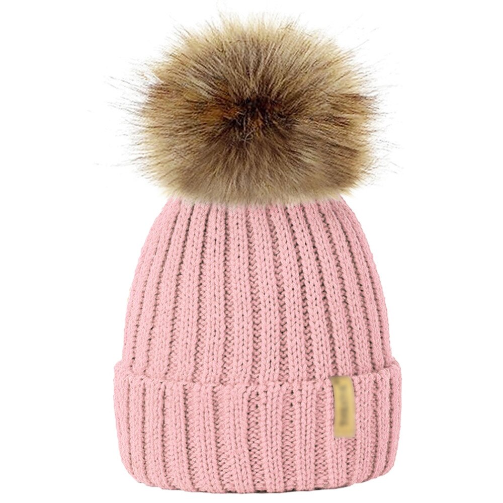 Ouder/kind dames mutsen warme winter pompom bont gebreide mutsen dames baby meisjes jongen bont pompom muts ski sneeuwmuts