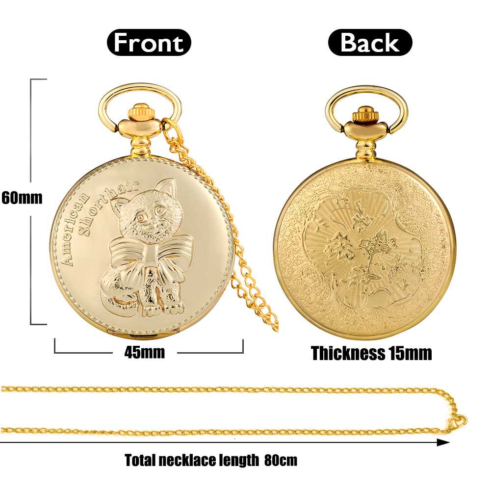 Antieke Leuke Amerikaanse Korthaar Quartz Zakhorloge Opluchting Goud Kleur Vintage Horloge Voor Man Vrouwen Best Reloj De Bolsillo