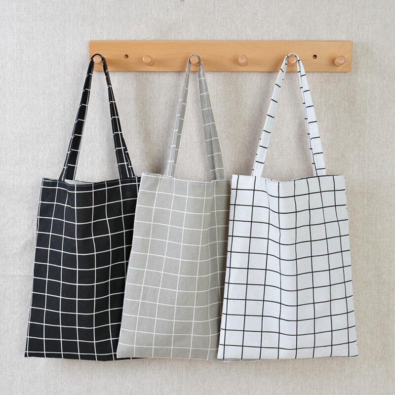 Canvas Draagtas Eco Boodschappentas Dagelijks Gebruik Opvouwbare Handtas Grote Plaid Canvas Tote Voor Vrouwen Vrouwelijke Shopper Bag Bolsa feminina