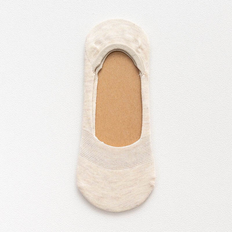 Meias curtas para mulheres, 5 pares/lote algodão meia-chinelo invisível antiderrapante engraçadas meias brancas: beige