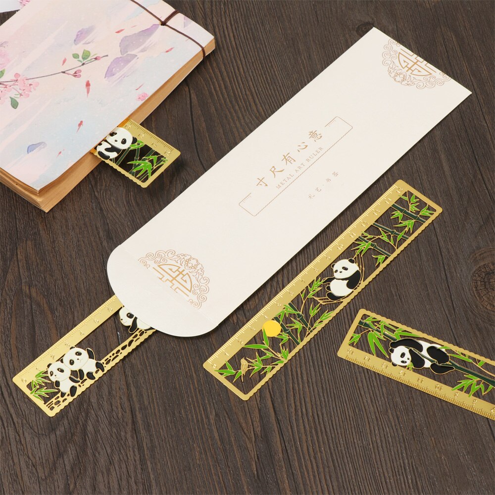 Panda Chinese Style Metal Bookmark Hollow Rulers Scale Book Holder Stationery Drawing Markers Supplies Student