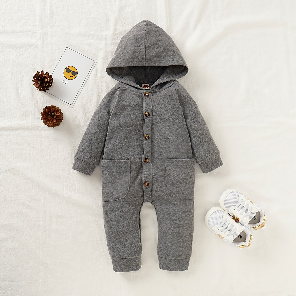 Herfst baby jongen meisje romper met capuchon en zak katoenen kleding winter effen set 0-24m: C / 18m