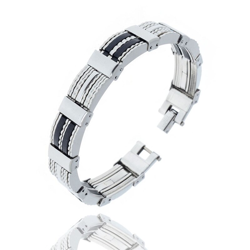 Punk Stil Edelstahl Schwarz Gummi Link Kette Armband Armband für Herren Armreifen Schmuck Zubehör