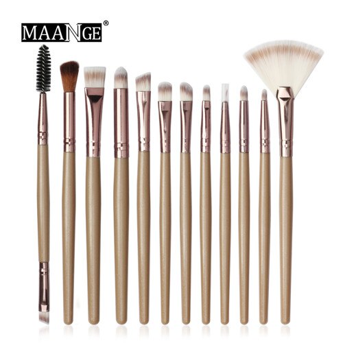 MAANGE Makeup Brushes Set Pro 12 pcs/lot Eye Shadow Blending Eyebrow Eyeliner Eyelash Lip Brush For Eyes Makeup Cosmetic Tools: 12PCS Brown