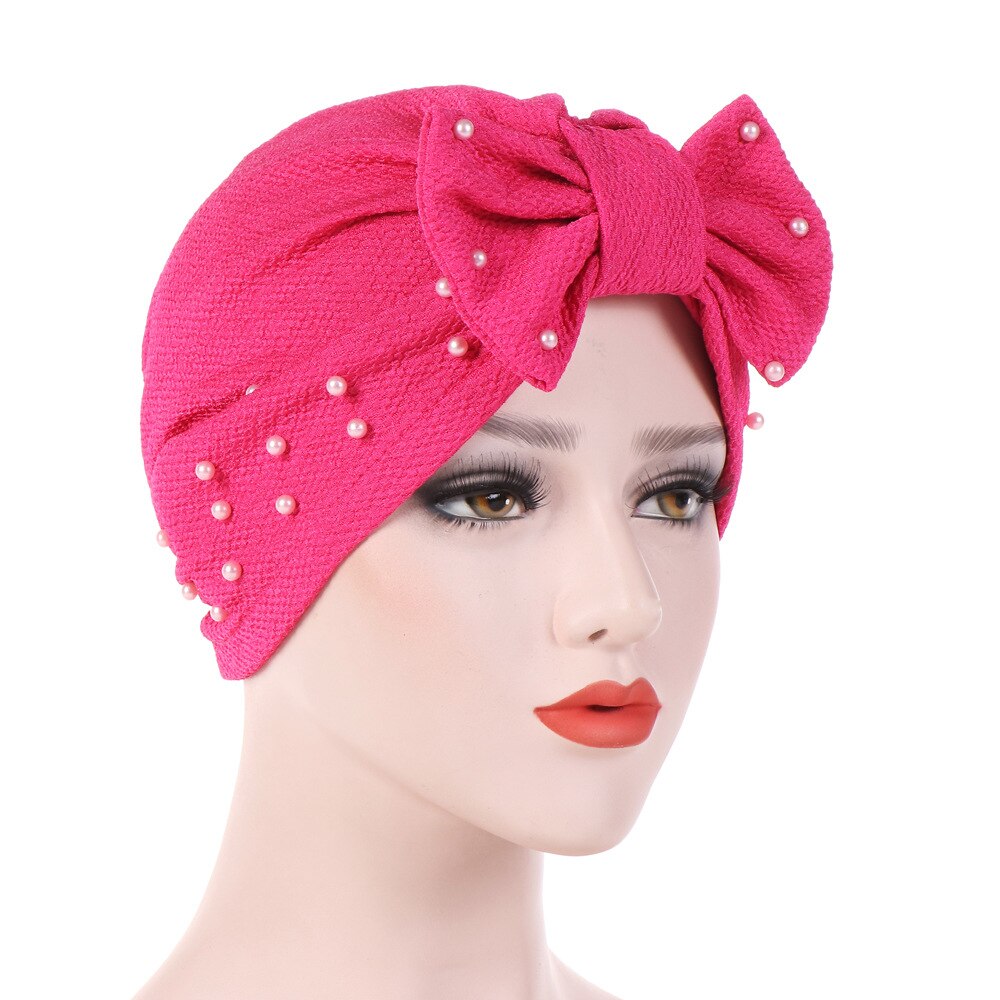 Turban musulman uni pour femmes, casquette indienne avec nœud élastique: 2