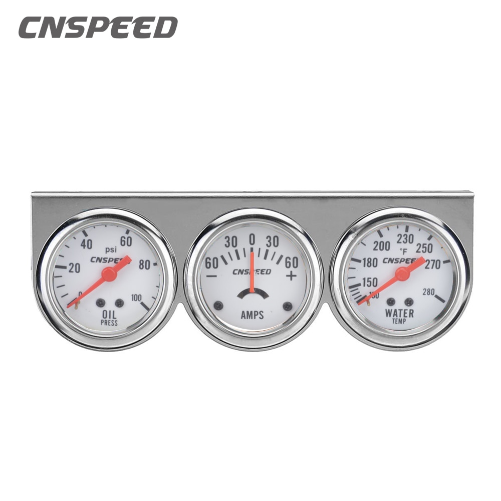 CNSPEED 2&quot; Amp Gauge Water Temp Oil Pressure meter Triple Auto Gauge Set with sensor YC101323