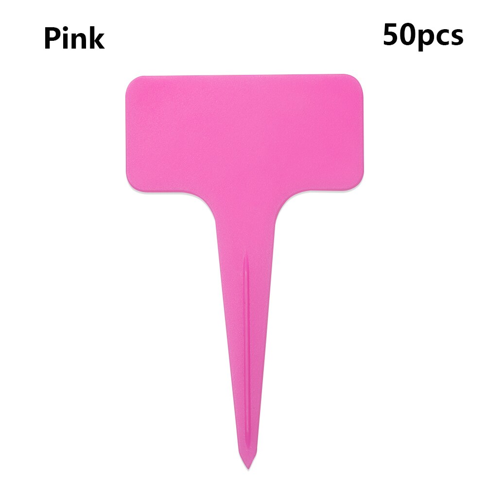 50PCS/Pack Reusable Plastic Garden Tools Farm Seedling Mark Plant Tag T-shape Flower Sign Plate Gardening Labels: Pink