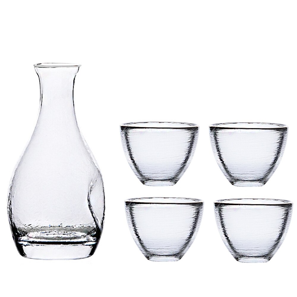Japanese Glass Wine Set Sake Glass Pot Ice Jug Flagon Liquor Spirits Shochu Cups Wine Bottle Drinkware Bar Set: 5Pcs A