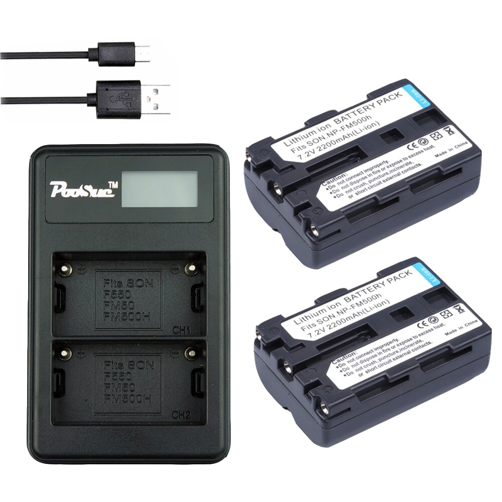 NP FM500H batterij voor Sony np fm500h lader + LCD NP-FM500H batterijen oplader voor Sony A200 A200K A200W A300 A350 a450 camera: 2battery charger