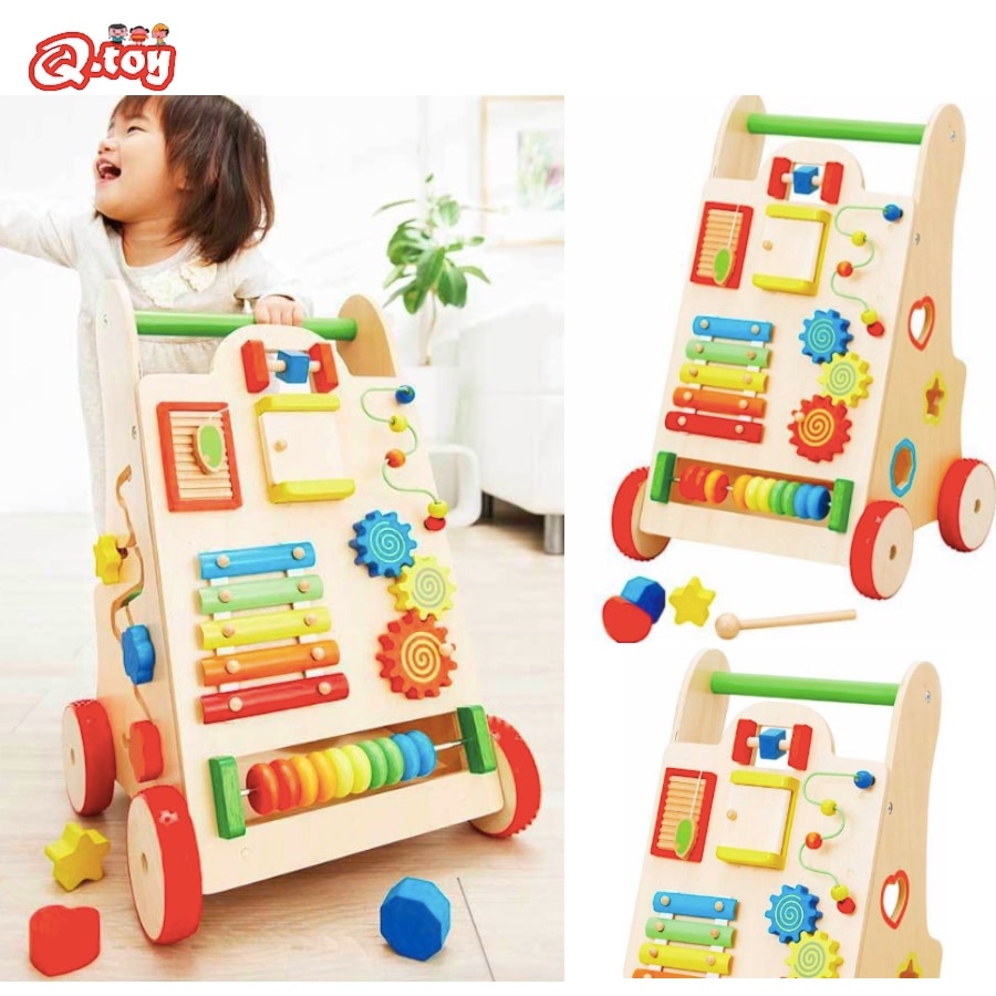 Camminatore per bambini in legno push per bambini giocattoli per bambini carrello per giocattoli in legno puzzle walker toy Sit-to-Stand Learning walker wagon