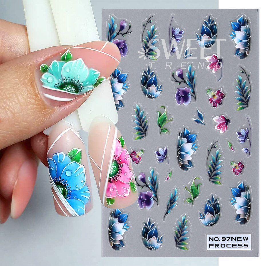 Pegatinas de Arte de uñas de mariquita de abeja 3D, hojas de otoño, margaritas florales, deslizador, calcomanía de pájaro Animal lindo, decoración de manicura, puntas de uñas, Belleza