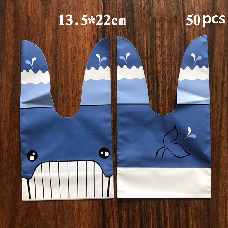 Konijn Oor Voor Sweets Bunny Verjaardag Party Goodie Bags Verpakking Bonbonniere Bag Verpakking Candy Cookie Pasen Decoratie: 50PC Blue whale