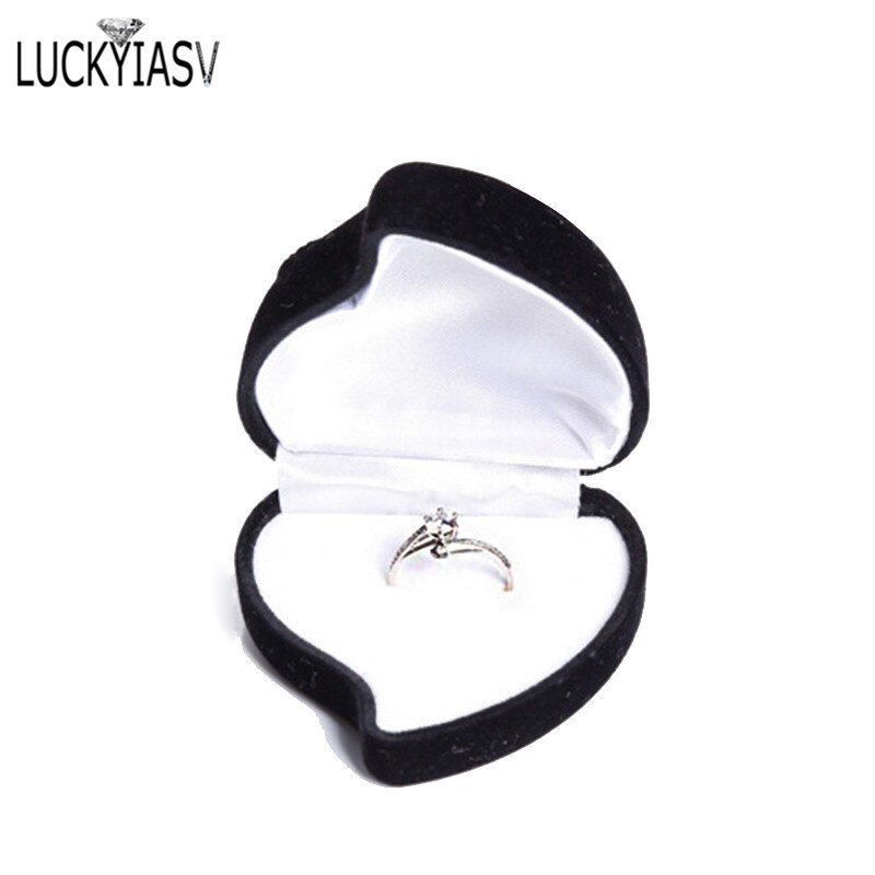 8 Kleur Hartvorm Fluwelen Ring Box Engagement Bruiloft Sieraden Dozen Rose Bloem Houder Voor Lover