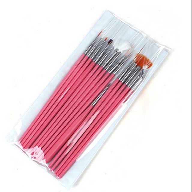 Fld 015 15 stuks nail art kwastenset lijntekening schilderpen uv gellak ontwerpen acryl nagelkit make-up kwastenset: Roze