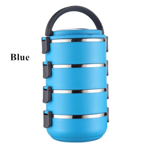 Rvs lunchbox milieuvriendelijke plastic thermische voedselcontainer draagbare lunchbox voor kinderen kantoor school bento lunchbox: Blauw 4 laags