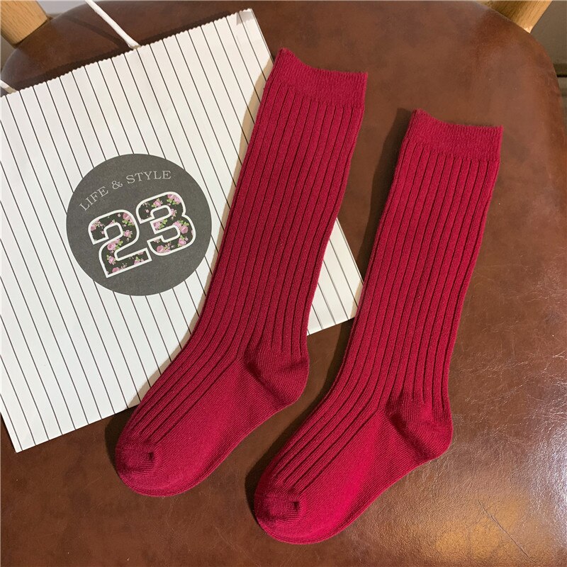 Novas crianças joelho meias altas crianças meninos meninas perna aquecedores de algodão macio liso bebê meias listra estudante meias longas para 1-8 anos de idade