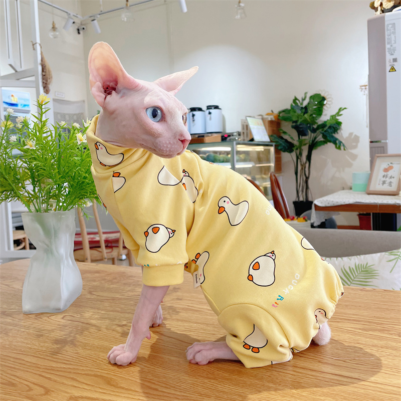 Manteau de dessin animé en coton pour chat Sphynx au printemps hiver maillot de corps à 4 pattes pour chats mignon canard chiot panda vêtements de détente pour chatons: 4XL / YELLOW