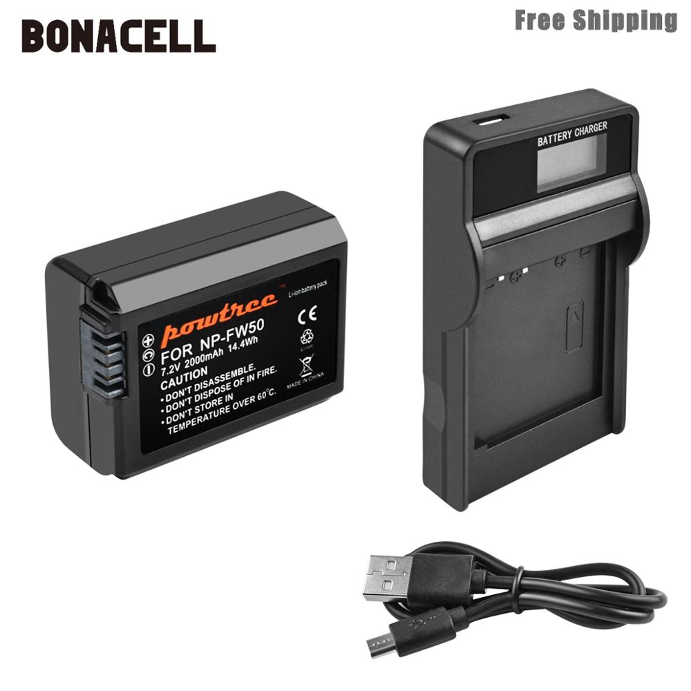 Bonacell 2000 mah np -fw50 np fw50 batteri+lcd laddare akku för sony nex -7 nex -5n nex -5r nex -f3 nex -3d alpha  a5000 a6000 l50: 1 x batteriladdare