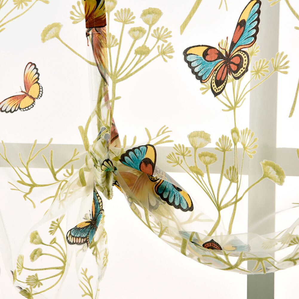 Living Room Roman Curtain Semi-shading Bedroom Short Window Kitchen Floral Pattern Tulle Butterfly Office Voile Embroidered