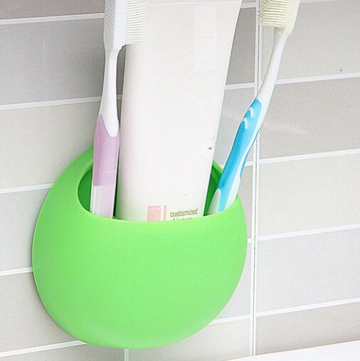 Vægmonteret tandbørsteholder til brusebad, sjov sanitær tandbørsteholder: Grøn