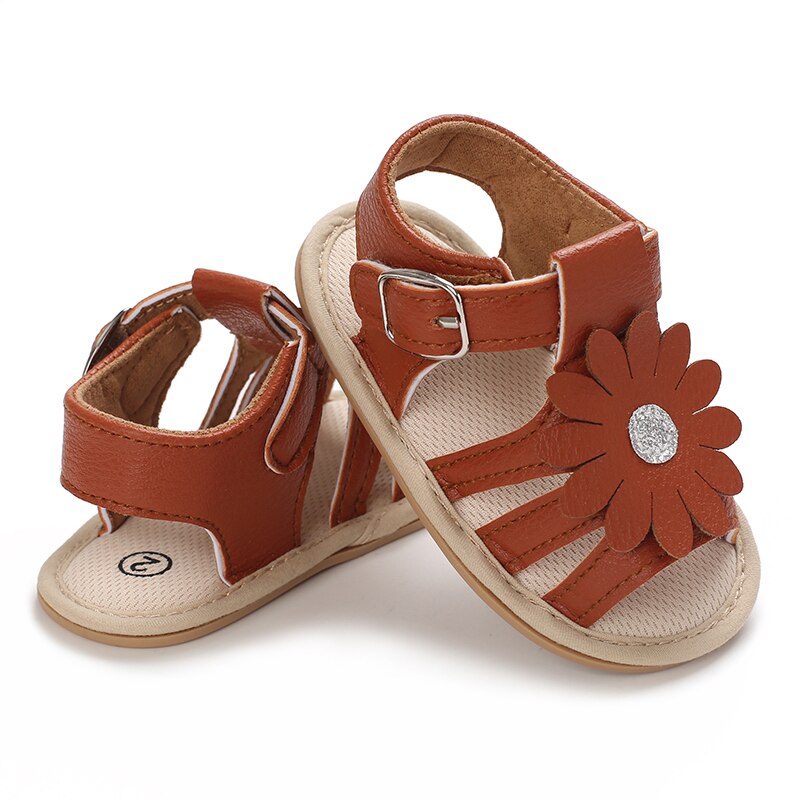 Emmababy 2022 Baby Girl Shoes Floral Cutout Leather Soft Sandals Walking Birthday Infants First Walker: Auburn / 0-6 Months