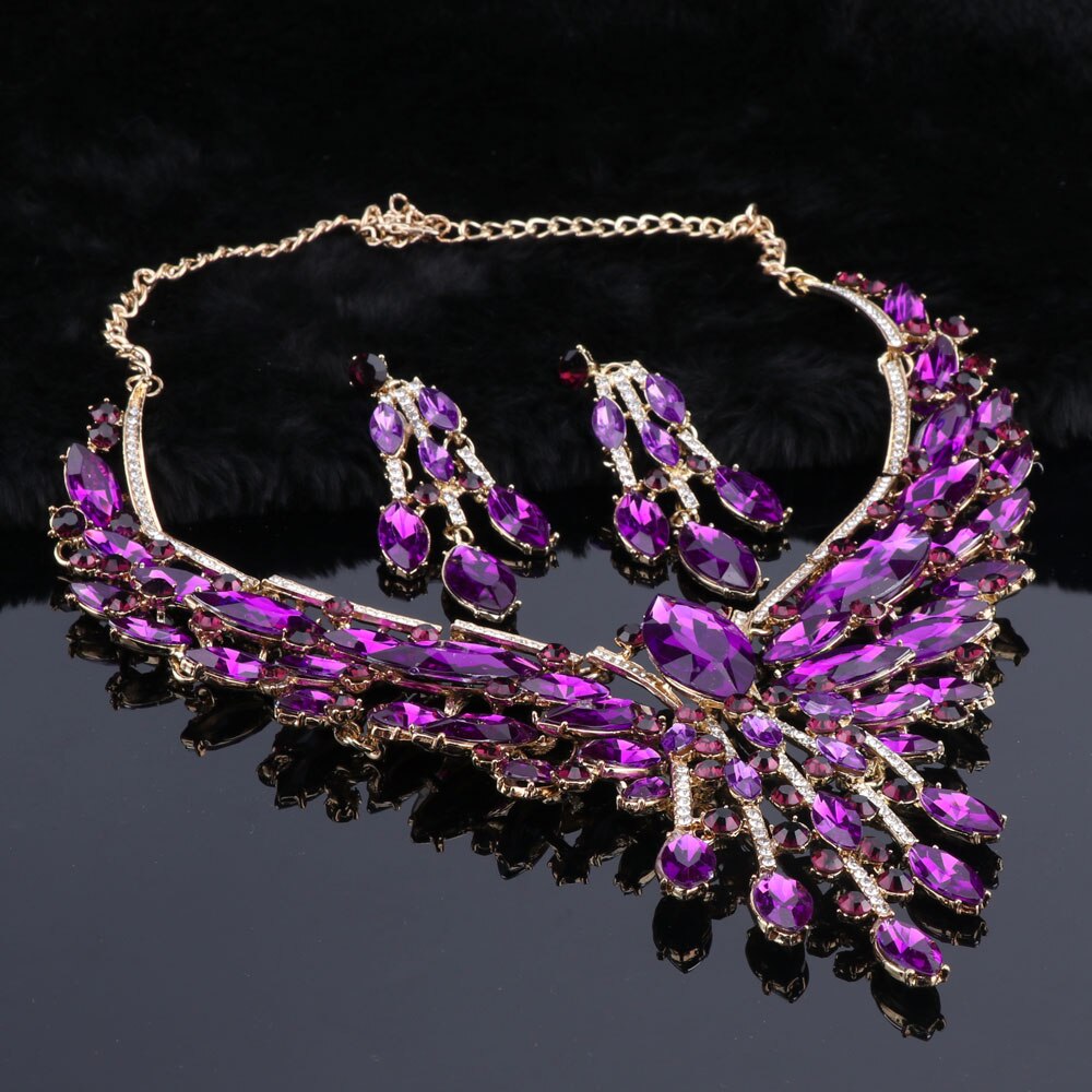 Crystal Bridal Jewelry Sets Wedding Party Costume Accessory Indian Necklace Earrings Set for Bride GorgeousJewellery Sets Women: Imitation Rhodium Plated