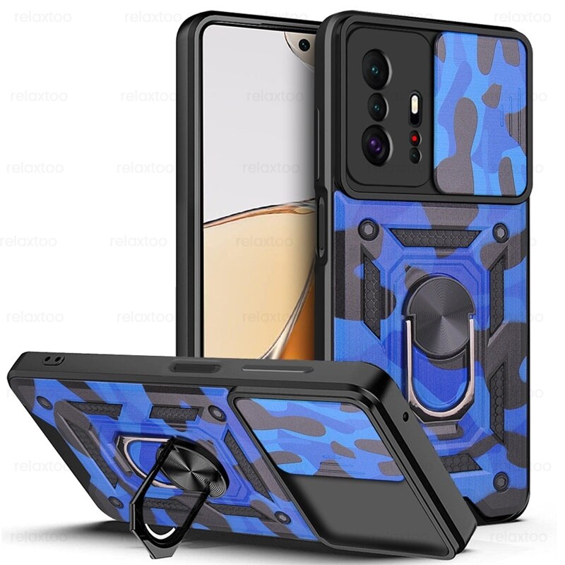 Mi11T Case Slide Camera odporny na wstrząsy pancerz Coque dla Xiaomi11T Xiaomi Xiomi Mi 11 T 11 T Pro magnetyczny uchwyt samochodowy pierścień Protect Shell: For Redmi K40S / Camouflage Dark blue