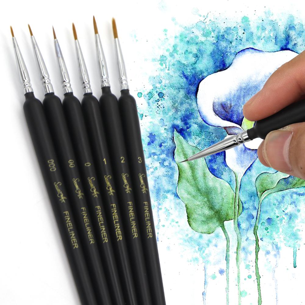 SeamiArt-pincel de punta fina para pintura acrílica, 6 uds., diferentes tamaños, 000 00 0 1 2 3