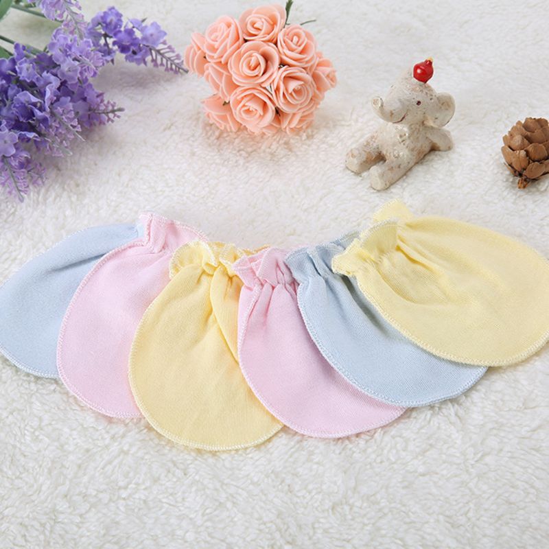 3 Pairs Unisex Baby No Scratch Mittens Anti Grabbing Hands Gloves Soft Cotton Comfortable Solid Colors Infant Face Protector