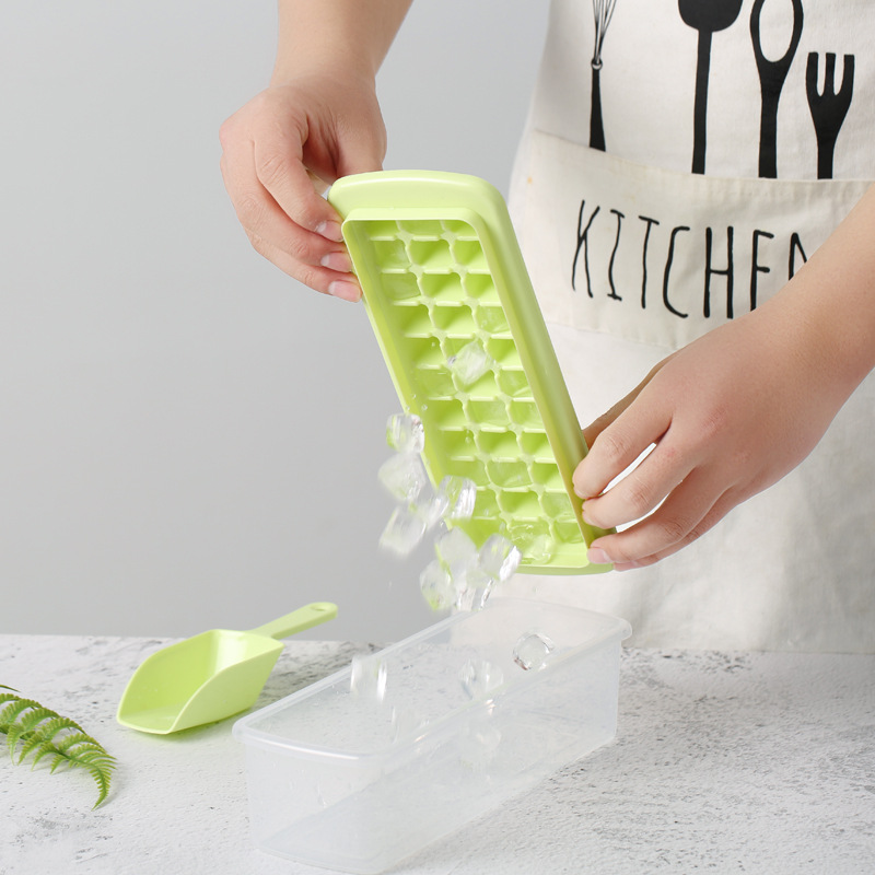 Ice Cube Tray With Lid and Bin Freezer Ice Container Scoop and Cover Ice Maker Set