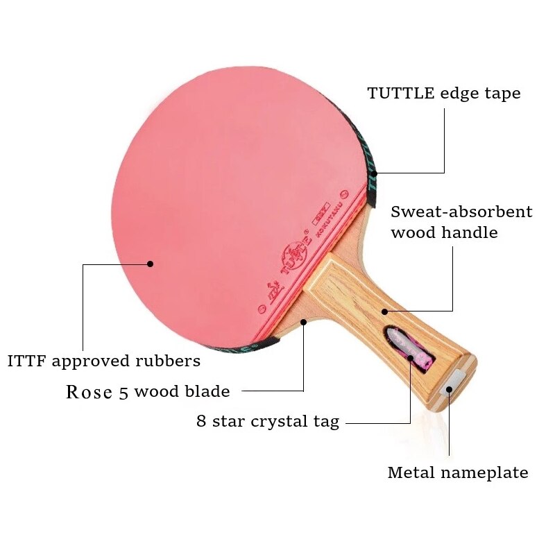 Tuttle 8 Ster Tafeltennis Racket Professionele Ping Pong Bat Palissander Pingpong Blade Met Hoge Kleverige Rubber