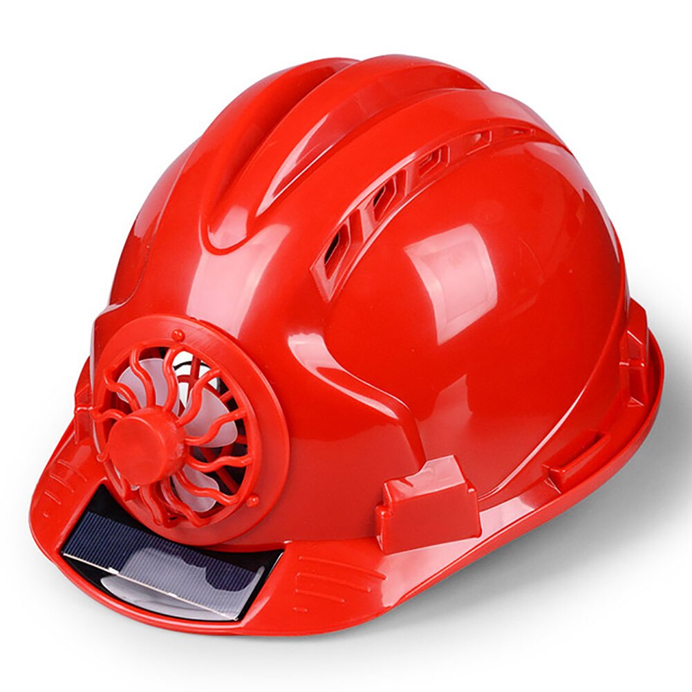 With Fan Sunscreen Ventilate Hard Helmet Hat Cycling Security Workplace Outdoor Safety Protective Construction Solar Power: Red