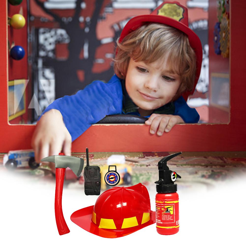 Vier Soorten Brandweerman Kids Simulatie Kostuums Pak Voor Meisje Jongen Party Uniformen Set Speelgoed Firefighter Grappige Verstelbare Hoed: 5PCS