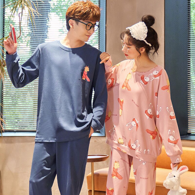 Pars pyjamas efterår varm pyjamas bomuld langærmet nattøj kvinder sød tegneserie mænds afslappet pyjamas tykt hjemmetøj