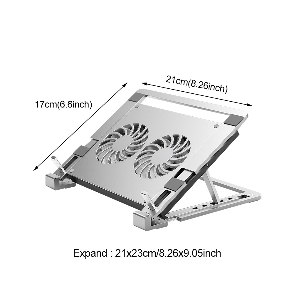 Rutschfester, höhenverstellbarer und stabiler laptopständer aus kratzfester aluminiumlegierung für den mobilen einsatz mit kühlventilator