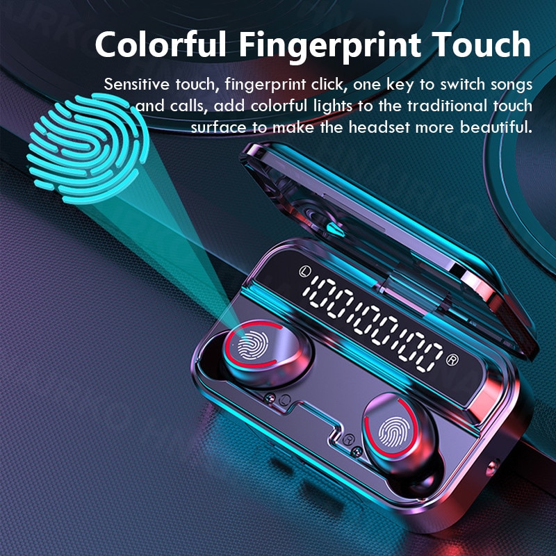 Bluetooth-oortelefoons, 2000 mah, draadloze hoofdtelefoon met microfoon, waterdichte sportoordopjes, mini-zaklamp, oordopjes met touchbediening.