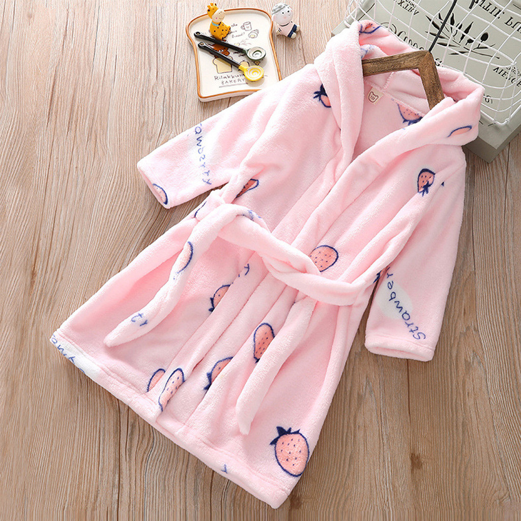 Winter Children Fleece Pajamas Warm Flannel Sleepwear Boy Girl Cartoon Hooded Bathrobe Towel Night-Gown Sleepwear Homewear 3-8Y