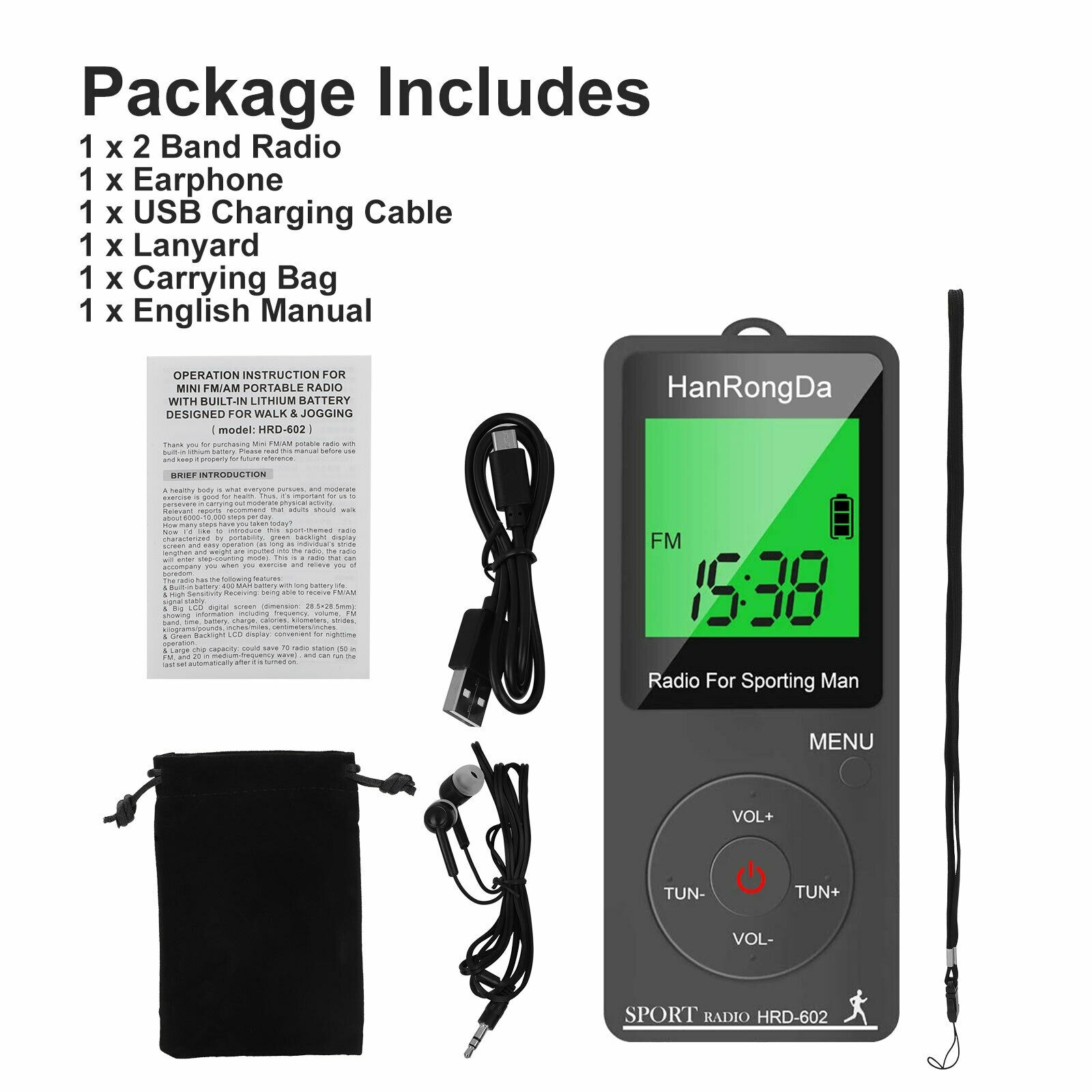 Radio FM AM Chargable Li-ion Battery Sports Radio With Pedometer Function Mini Pocket Radio For Sporting Man Earphone