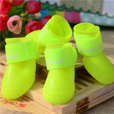 4 stks/set Snoep Kleur Rubber Silicone Huisdier Regen Laarzen Hond Kat Non-slip Waterdichte Beschermende Rainshoes Huisdier outdoor Schoenen: Yellow / S