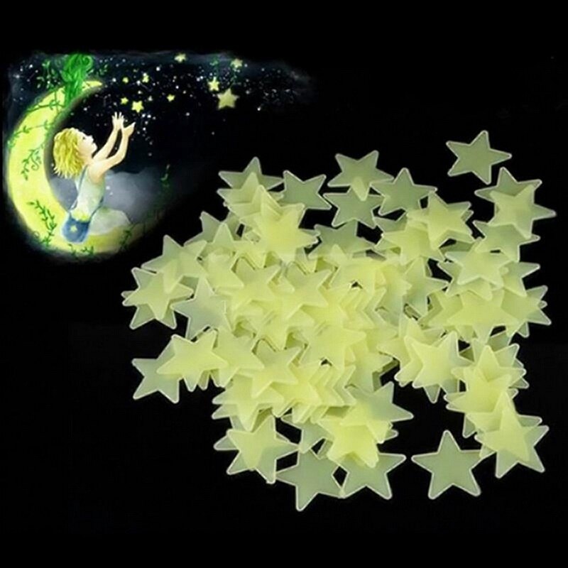 Pegatinas de pared para Estrellas luminosas, lote de 100 unidades de 3cm, pegatina de estrella fluorescente que brilla en la oscuridad, pegatinas para habitación de bebé, decoración de pared 3D para el hogar