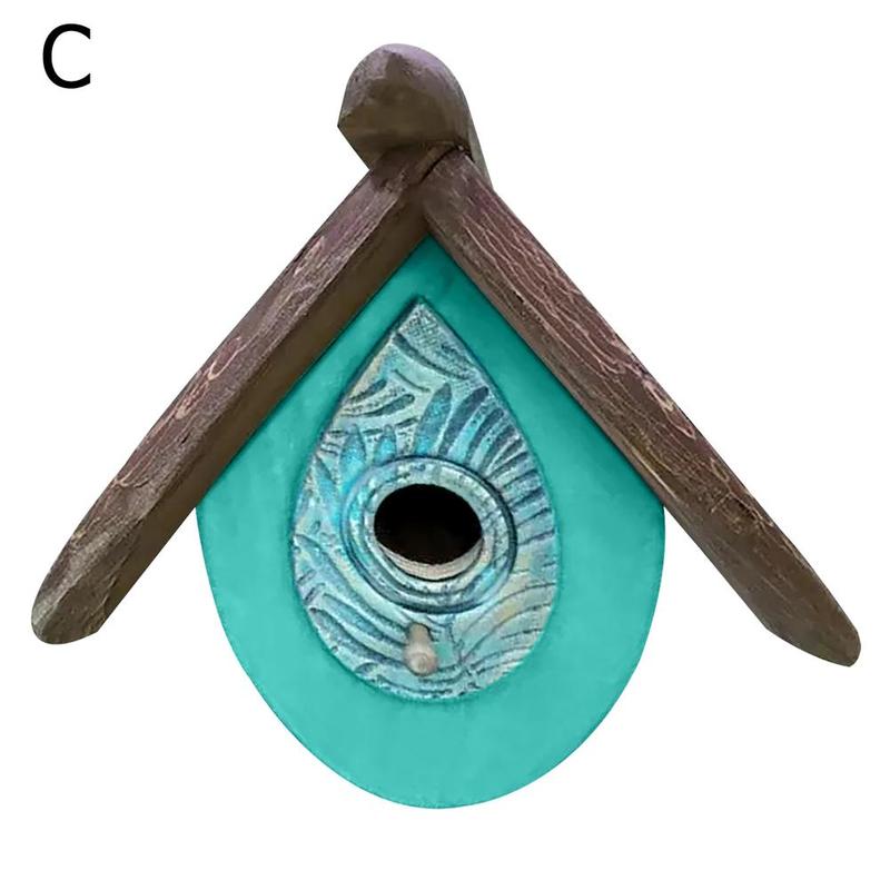 Casa de madera colgante para pájaros, decoración tallada pintada a mano, accesorio para pajarera, Patio al aire libre, Ga R4n2: C