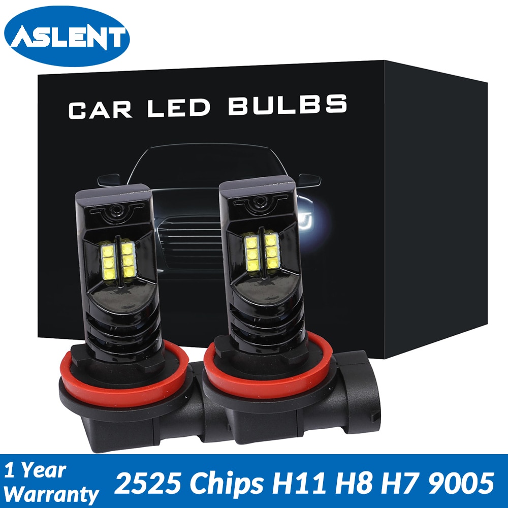 Aslent 2 stk tågelygte led pærer  h11 h8 h9 h7 h4 hb3 hb4 9005 9006 autolygter tilbehør bil kørsel drl lampe 6500k hvid 12v